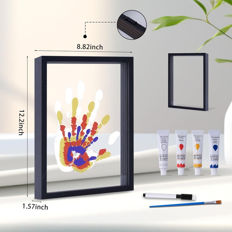 CHERRY CHEERS Family Handprint Kit, DIY Craft Keepsake Wooden Frame, Endless Gift Set, Non-Toxic Paints, Transparent Sheets (Black) - Image 4